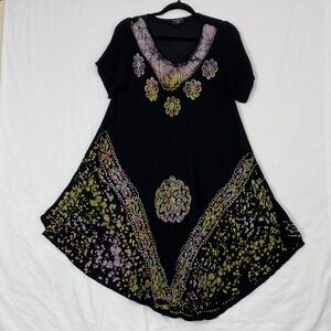 Shiva Fashions Umbrella Dress Black with Floral Patterns Midi Length